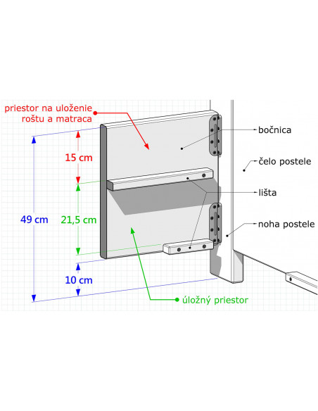 Dubová jedno posteľ Tina s úložným priestorom
